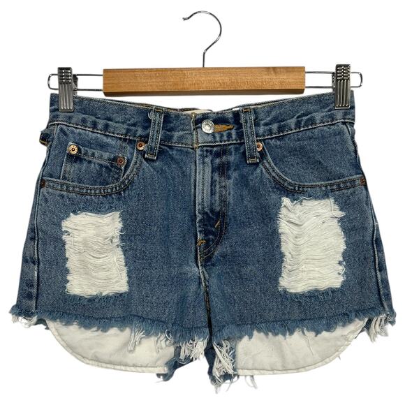 Levi's Other - Levis 550 Shorts Girls 12 Blue Distressed Denim High Rise Frayed Hem 26x26.5
